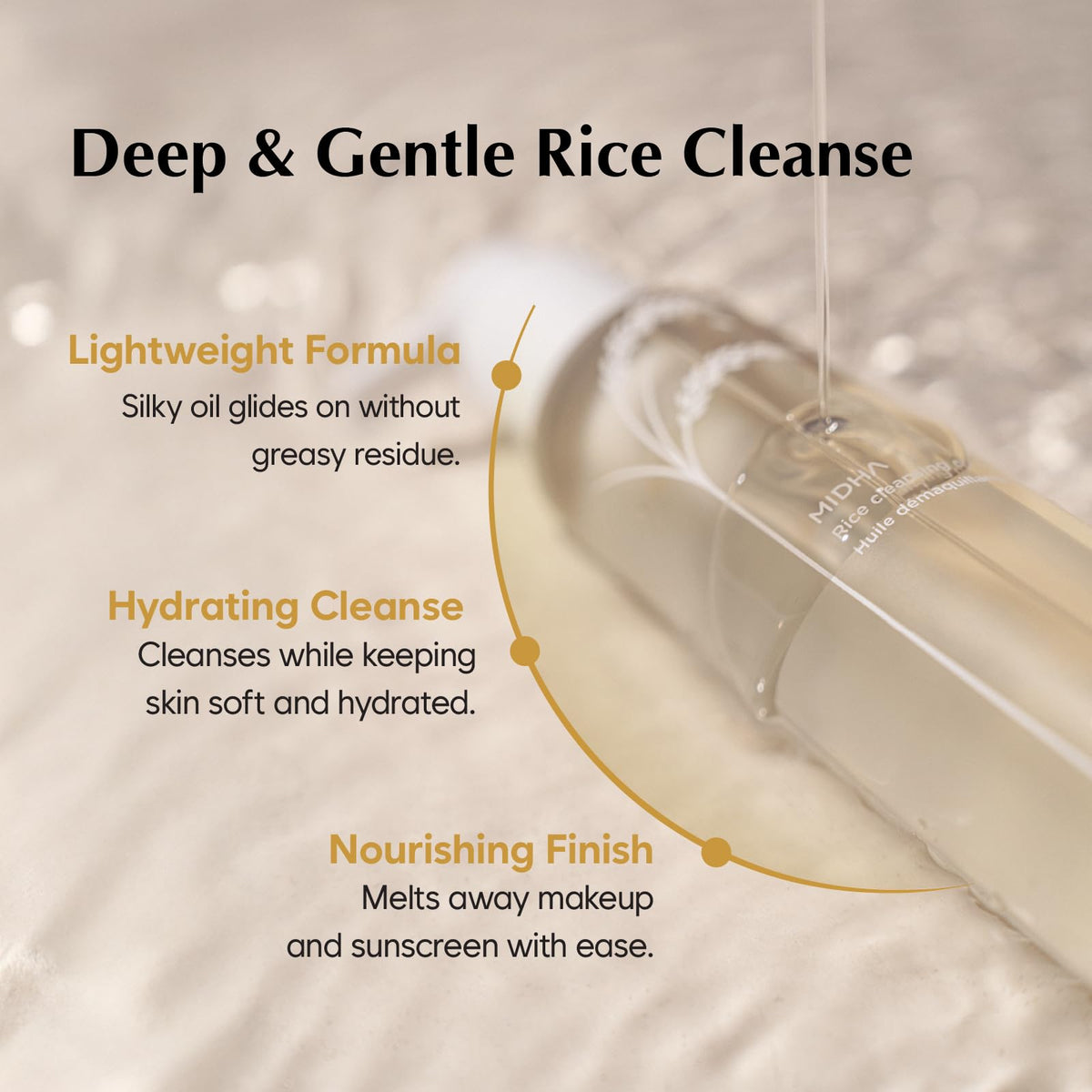 Close up of Midha Rice Cleansing Oil label details