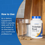 Nutricost Valerian Root natural sleep remedy capsules displayed on a clean background