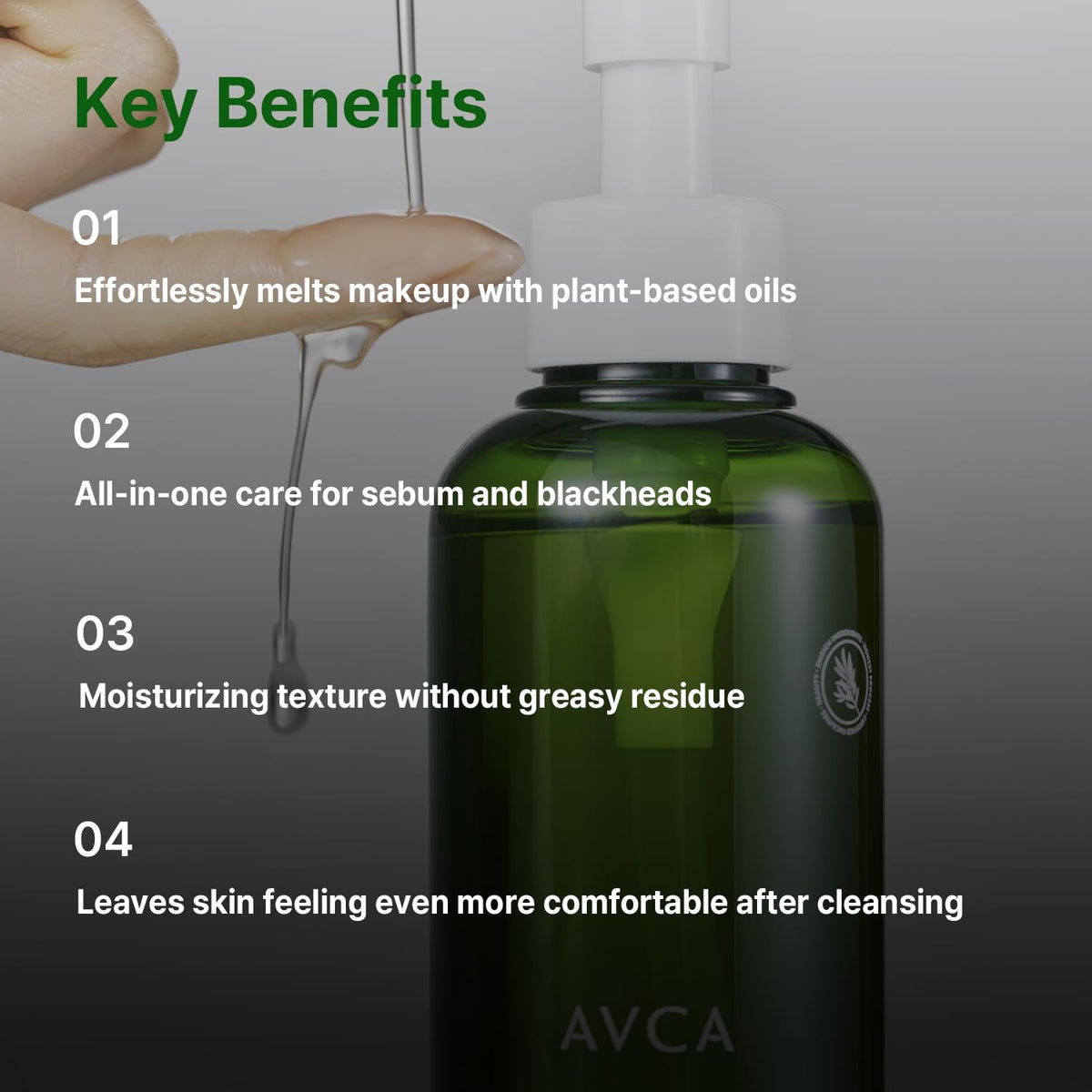 Avca Green Herb Cleansing Oil texture demonstration