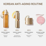 LANEIGE skincare routine steps featuring the Perfect Renew nourishing face wash
