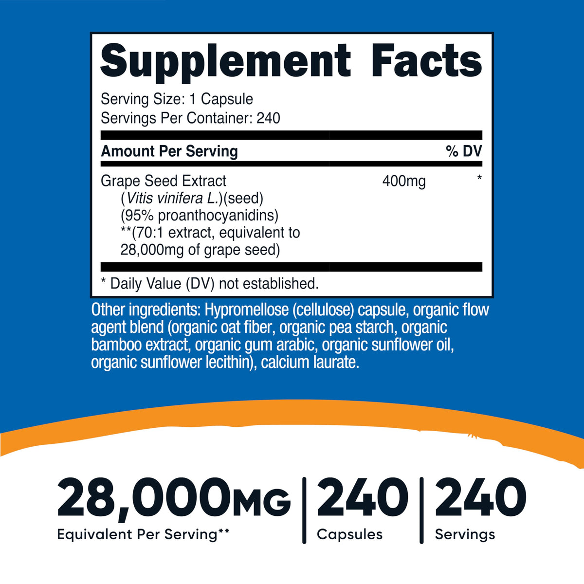 Nutricost Grape Seed Extract label details and supplement facts