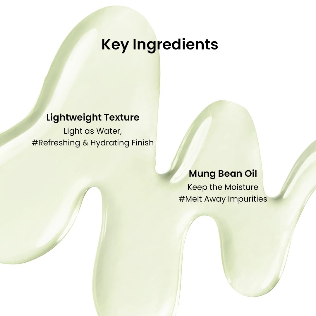 Close up of Beplain Mung Bean Cleansing Oil bottle details.