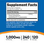 Nutricost Panax Ginseng 1000mg capsules bottle label details