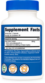 Close-up view of Nutricost premium aged black garlic dietary supplement packaging instructions.