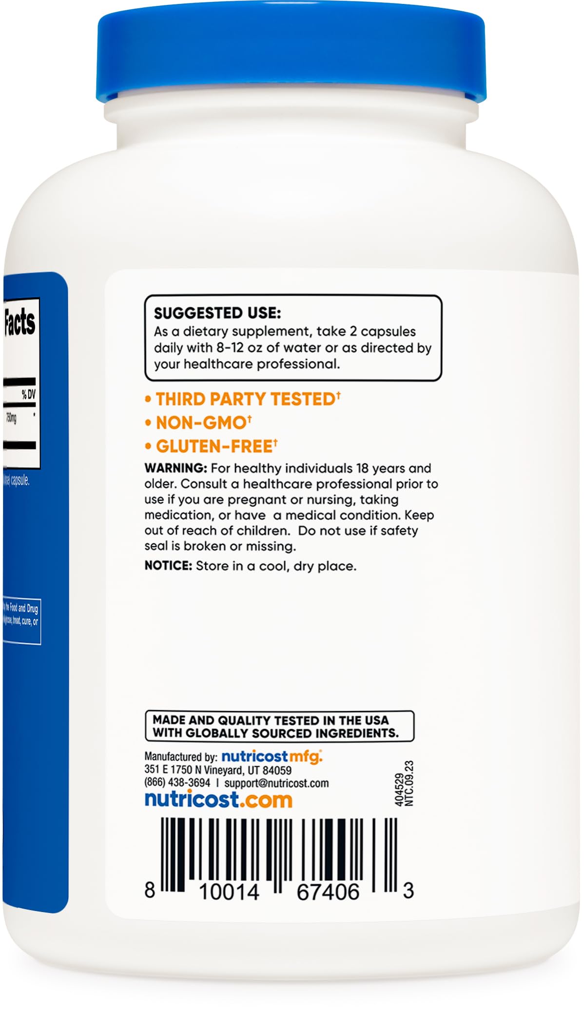 Nutricost Chamomile 750mg bottle angled view highlighting the four month supply information