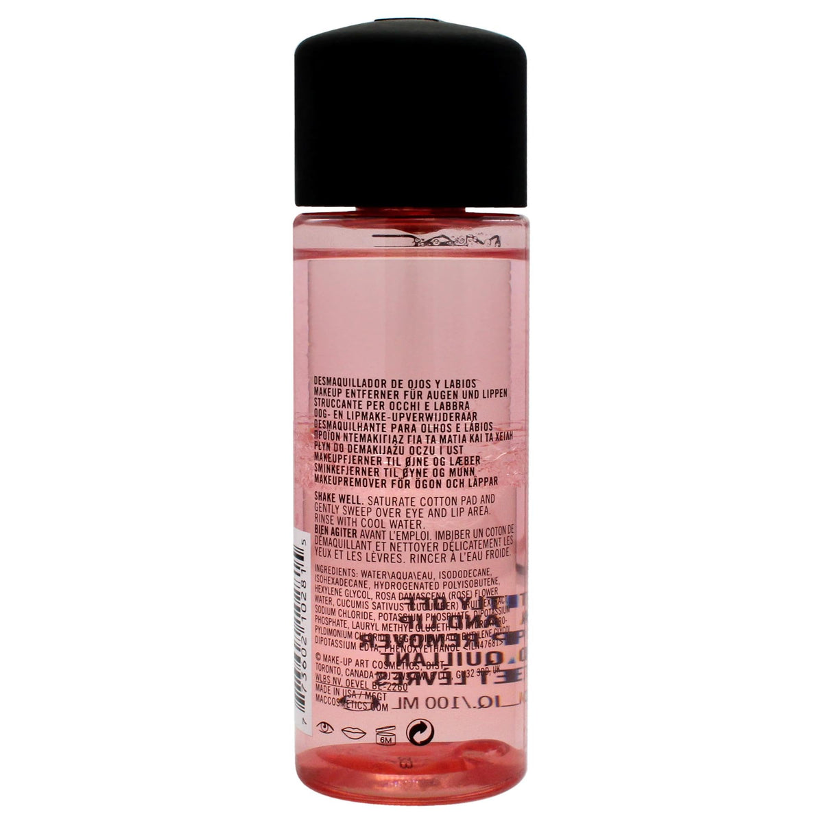 MAC dual phase eye and lip makeup remover 3.4 ounce bottle close up