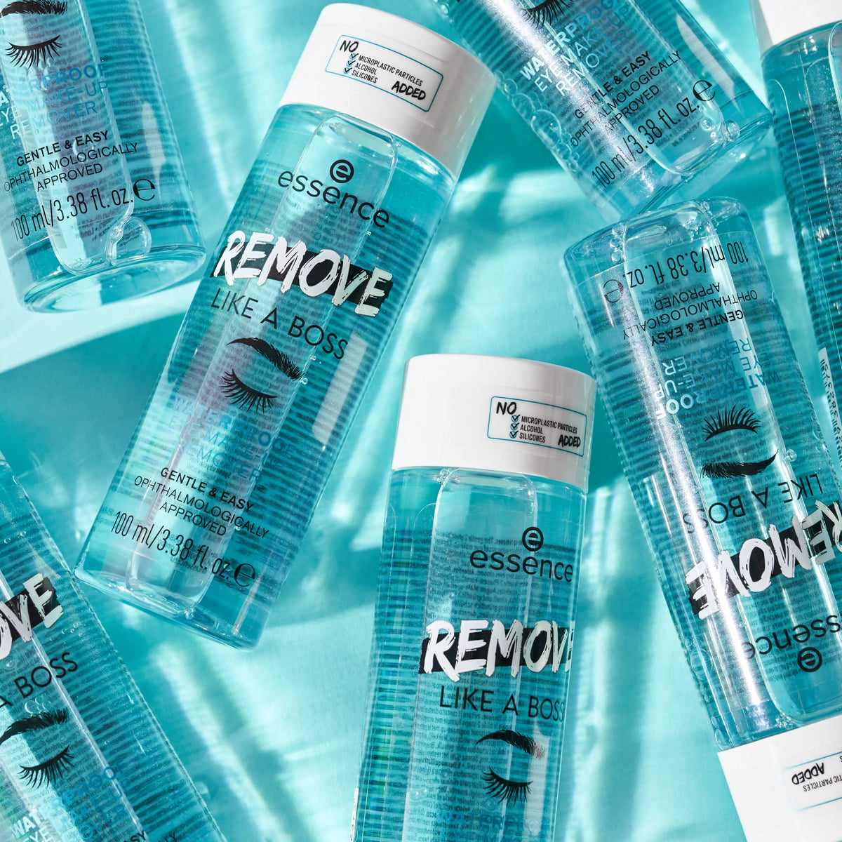 Back label view of Essence Remove Like A Boss makeup remover showing directions for use and paraben-free ingredients list.