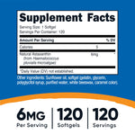 Nutricost Astaxanthin supplement label details displaying non-GMO gluten-free certifications and dietary facts.