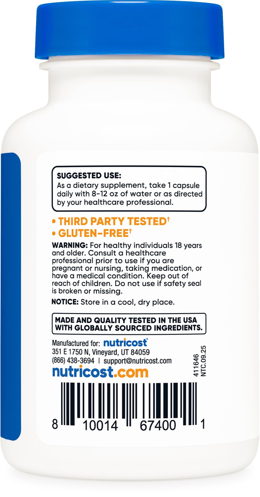 Close-up of the easy-to-swallow vegetarian capsules of Nutricost R-Alpha Lipoic Acid cellular energy supplement.