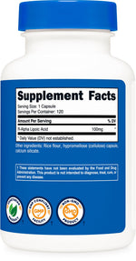 Nutricost R-Alpha Lipoic Acid 100mg dietary supplement showcasing authentic product sealing and barcode for verification.