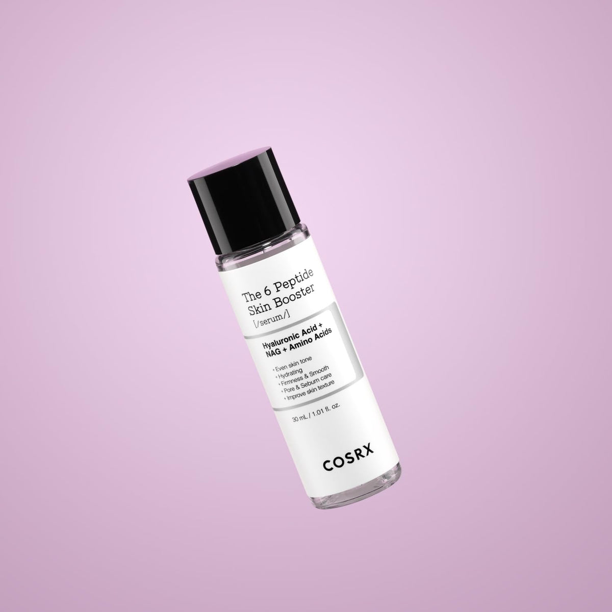 COSRX 6 Peptide Skin Booster Serum travel size packaging showing ingredients for firming skin