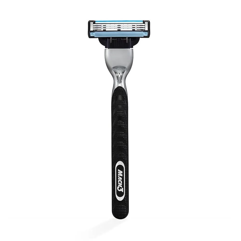 Gillette Mach3 men razor set against a clean studio background highlighting premium grip