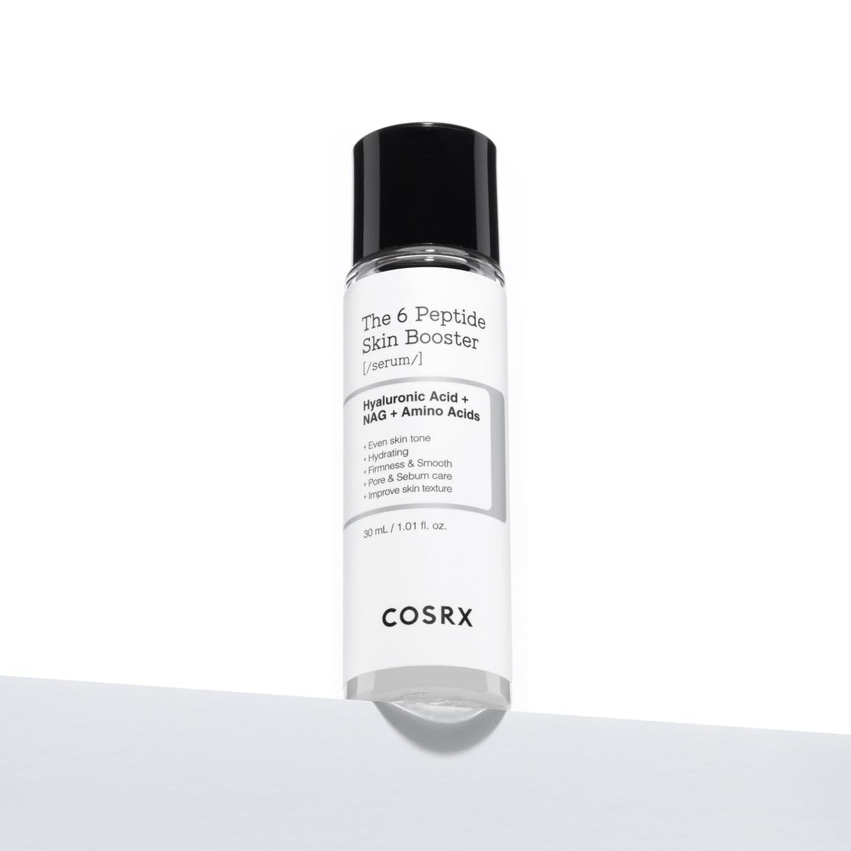 Dermatologist tested COSRX peptide booster facial serum compact bottle perfect for travel essentials