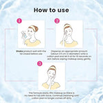 Hoshisu 145ml eye and lip makeup remover bottle alongside a clean cotton pad