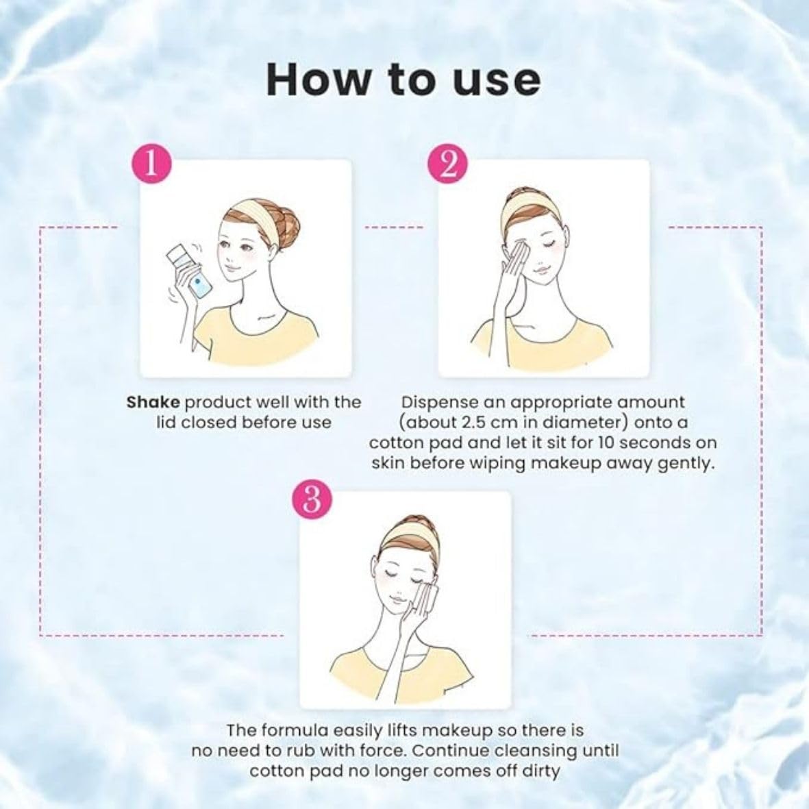 Hoshisu 145ml eye and lip makeup remover bottle alongside a clean cotton pad