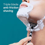 Side view of the ergonomic razor handle showing the secure non slip grooming design
