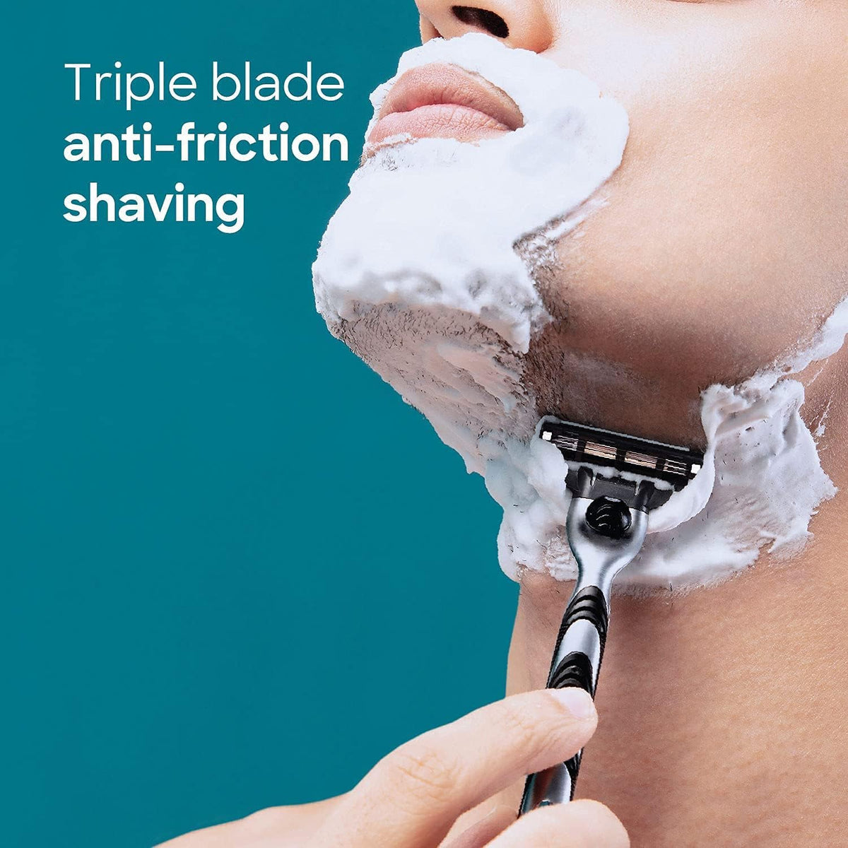 Side view of the ergonomic razor handle showing the secure non slip grooming design