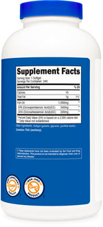 Authentic imported USA seal and premium quality manufacturing details on a bottle of Nutricost fish oil.