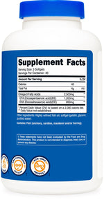 Nutricost marine lipid softgels product presentation outlining suggested usage directions and allergen warnings