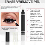 Close up of the precision tip eraser stick correcting a smudged eyeliner wing.