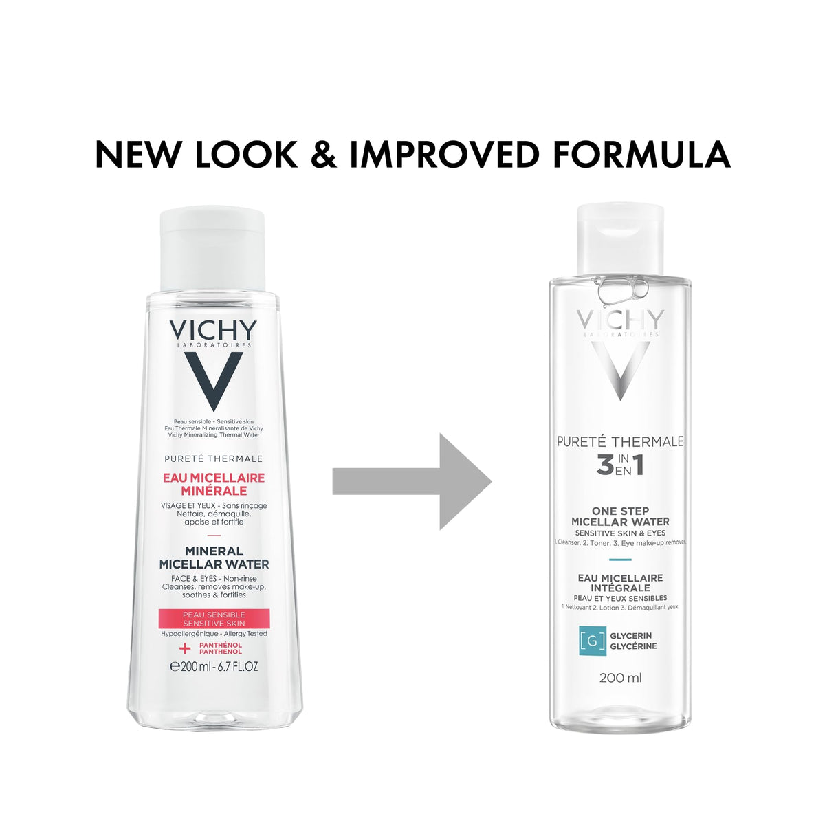 Hydrating toner and eye makeup remover solution bottle for sensitive skin