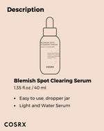 COSRX blemish clearing treatment product texture shot showing fast absorbing serum dropper.