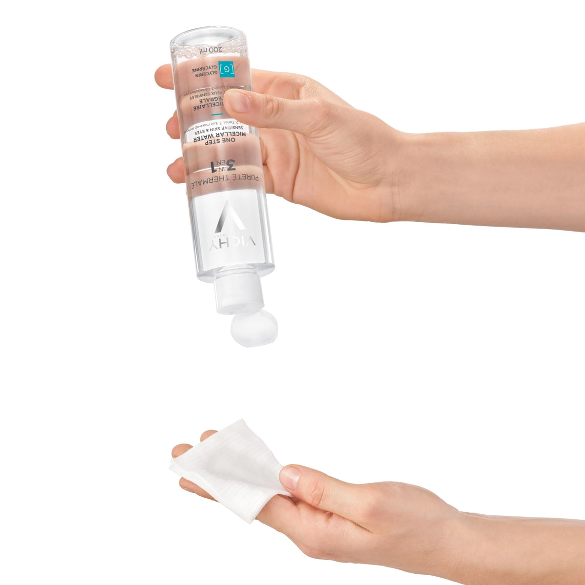 Vichy mineralizing volcanic water infused makeup remover liquid clear bottle