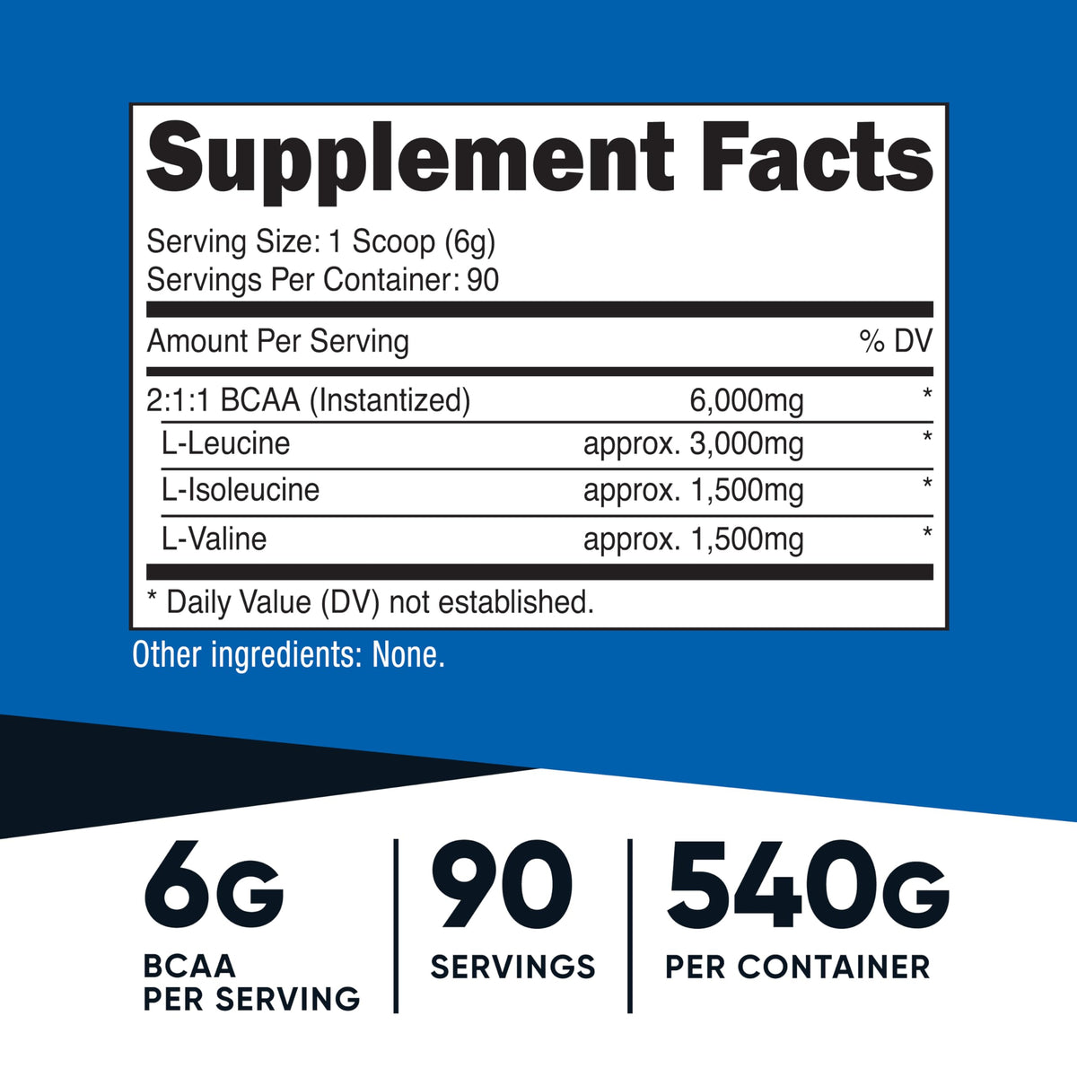 Unflavored branched chain amino acids powder supplement for muscle recovery