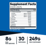 Nutricost performance supplement container detailing the eight grams essential amino acids blend