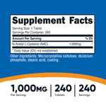 Nutricost NAC 240 vegan tablets nutritional facts and ingredient label details