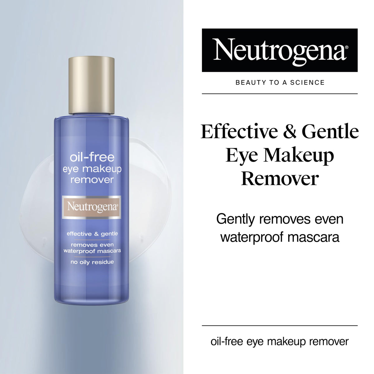 Neutrogena liquid eye makeup remover packaging details highlighting the oil free benefit.