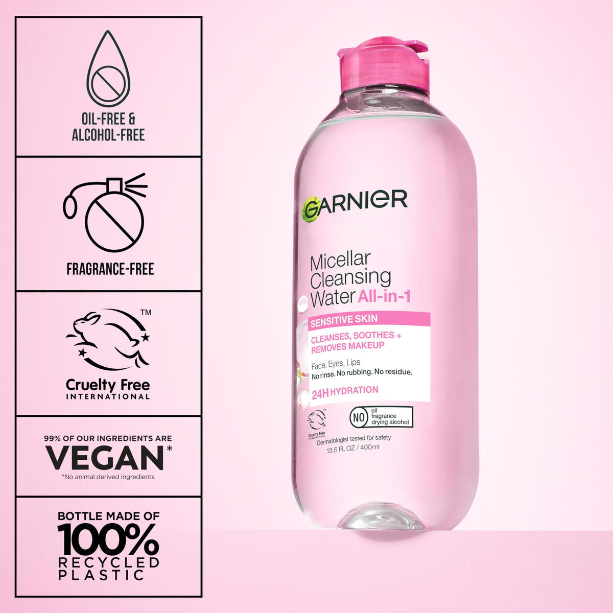 Vegan and cruelty free Garnier facial cleanser bottle setup in a bathroom