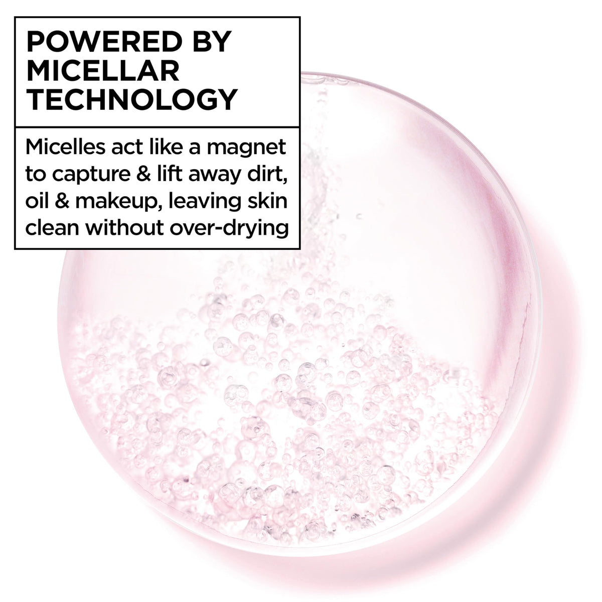 Fragrance free micellar water liquid texture being poured onto a cotton round