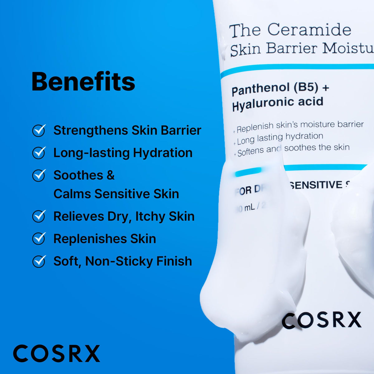 COSRX ceramide moisturizer being applied onto a smooth skin surface