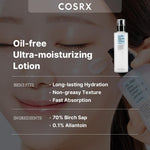 Cosrx oil free ultra moisturizing lotion with birch sap texture display showing lightweight consistency