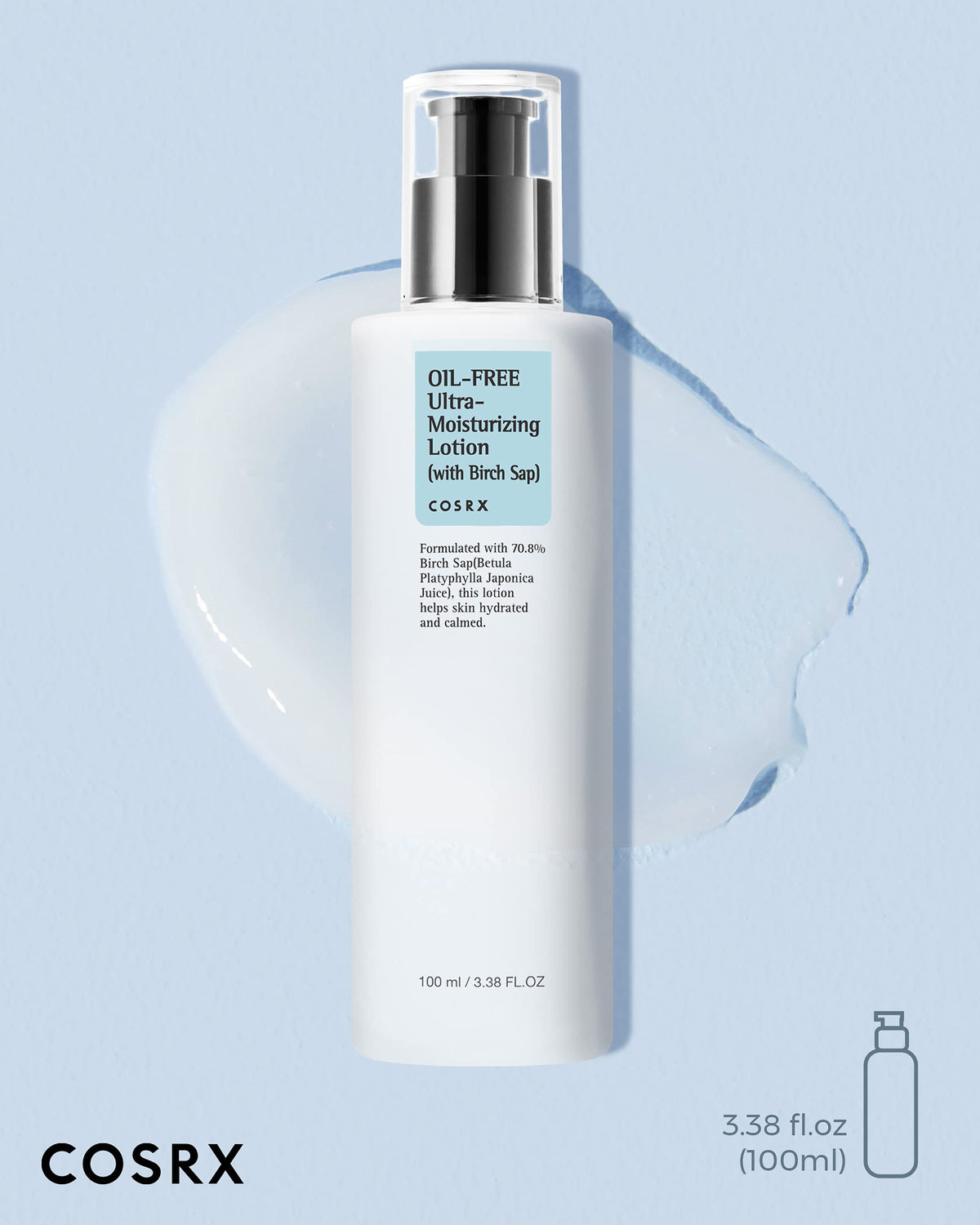 Cosrx oil free ultra hydrating lotion size comparison and application visualization for combination skin
