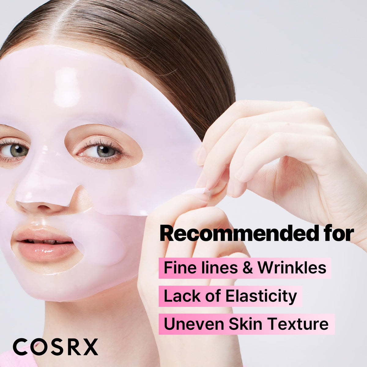 Close up of the pink peptide collagen hydrogel mask texture