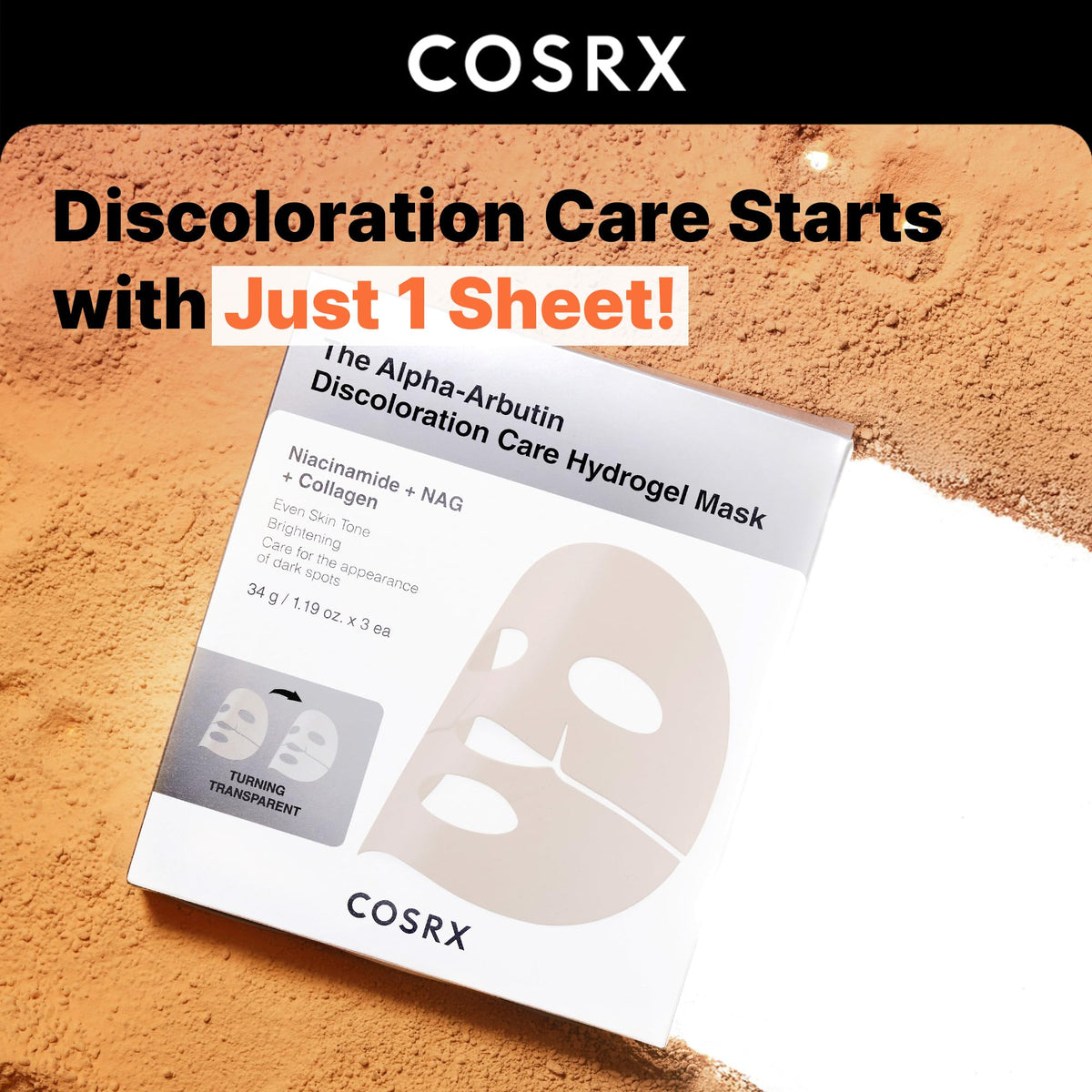 Back label view showing ingredients of COSRX Alpha-Arbutin Discoloration Care Face Mask