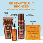 L'Oreal Paris Medium Natural Tan self tanning product unboxed on a neutral background lifestyle setting