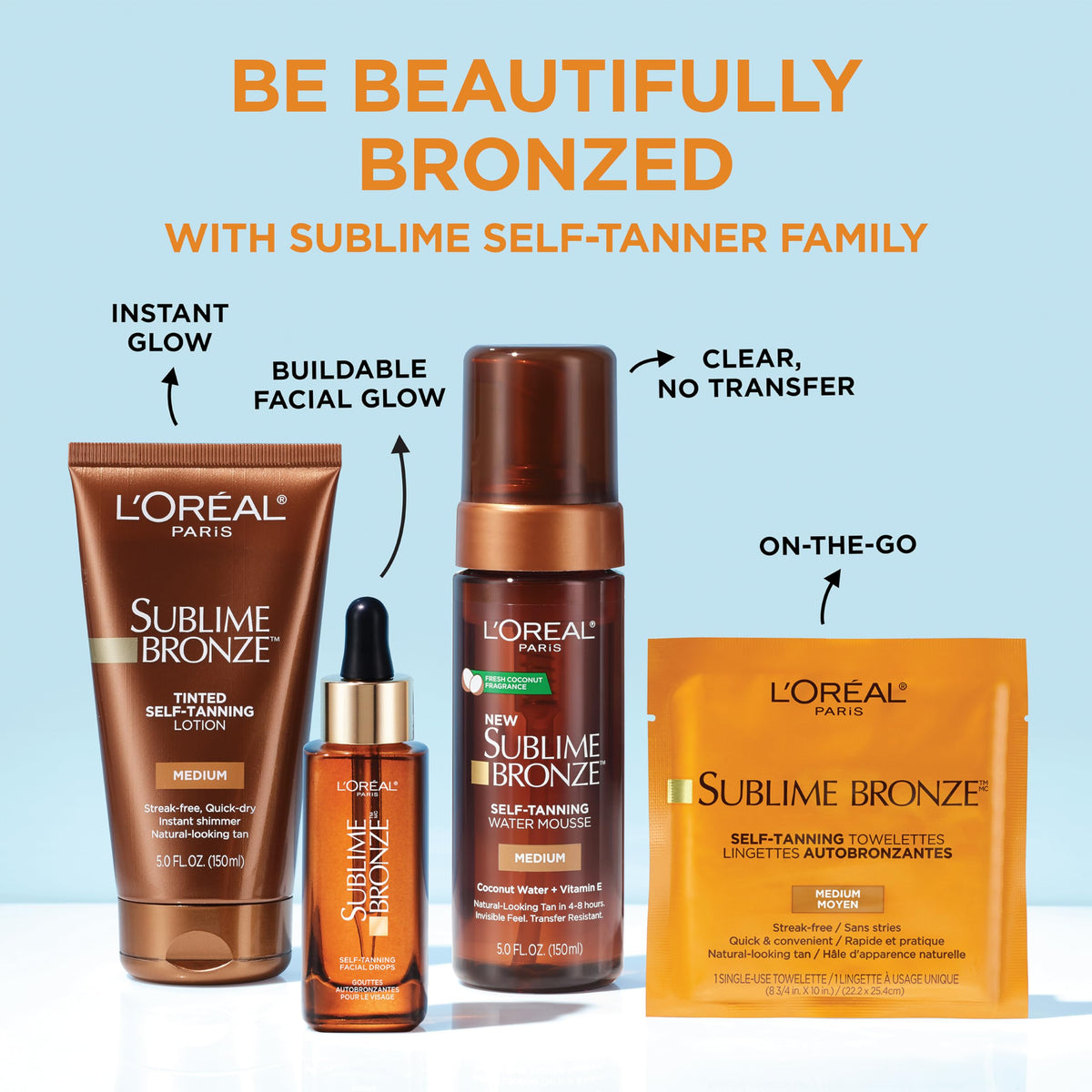L'Oreal Paris Medium Natural Tan self tanning product unboxed on a neutral background lifestyle setting