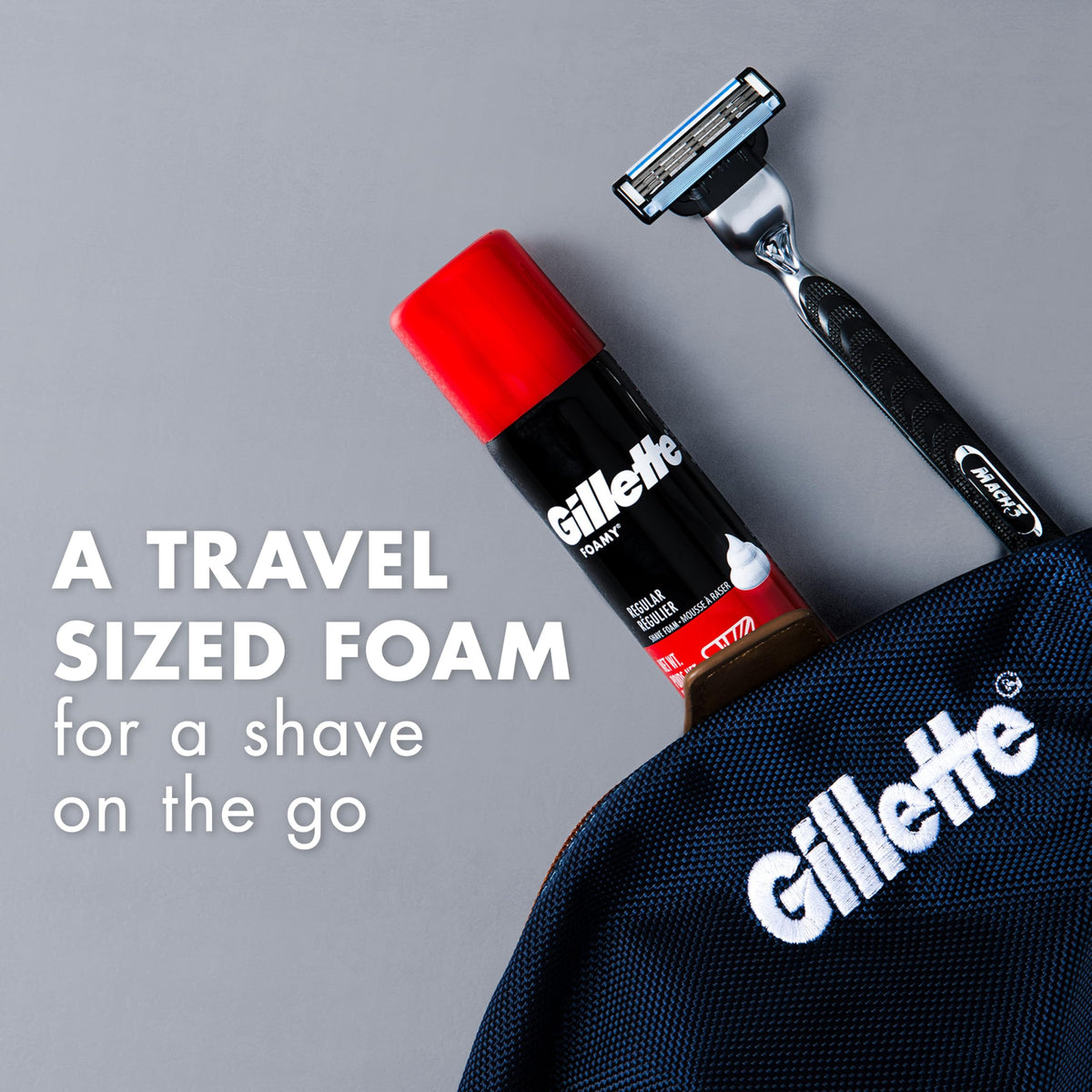 Side profile of Gillette Foamy Regular 2 Ounce aerosol can