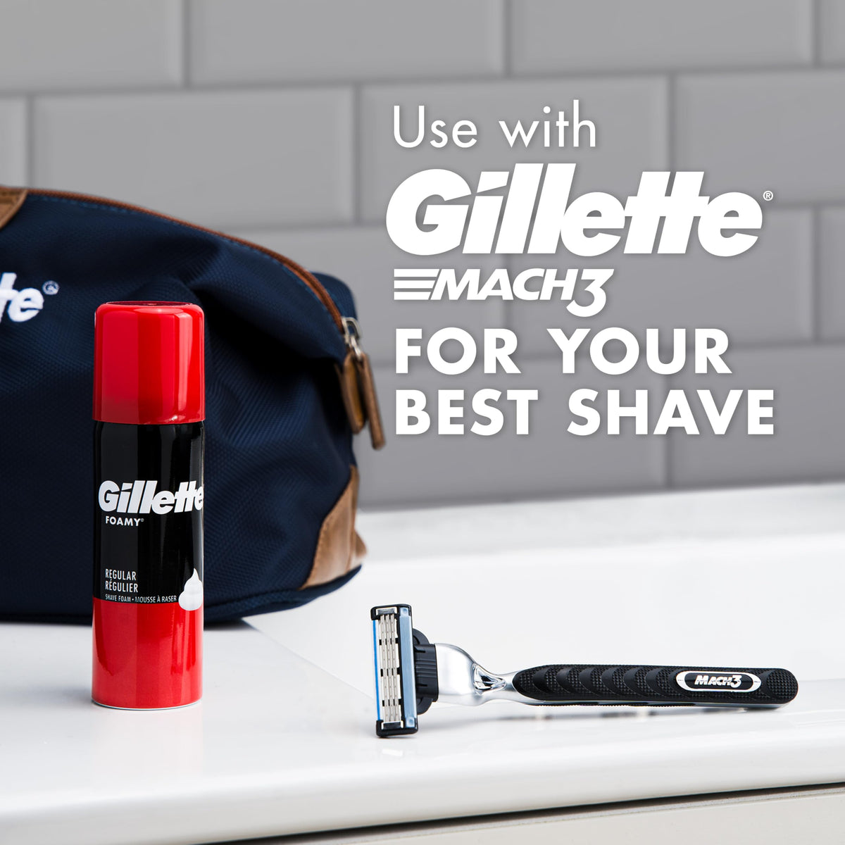 Gillette Foamy Regular 2 Ounce canister held in hand for scale