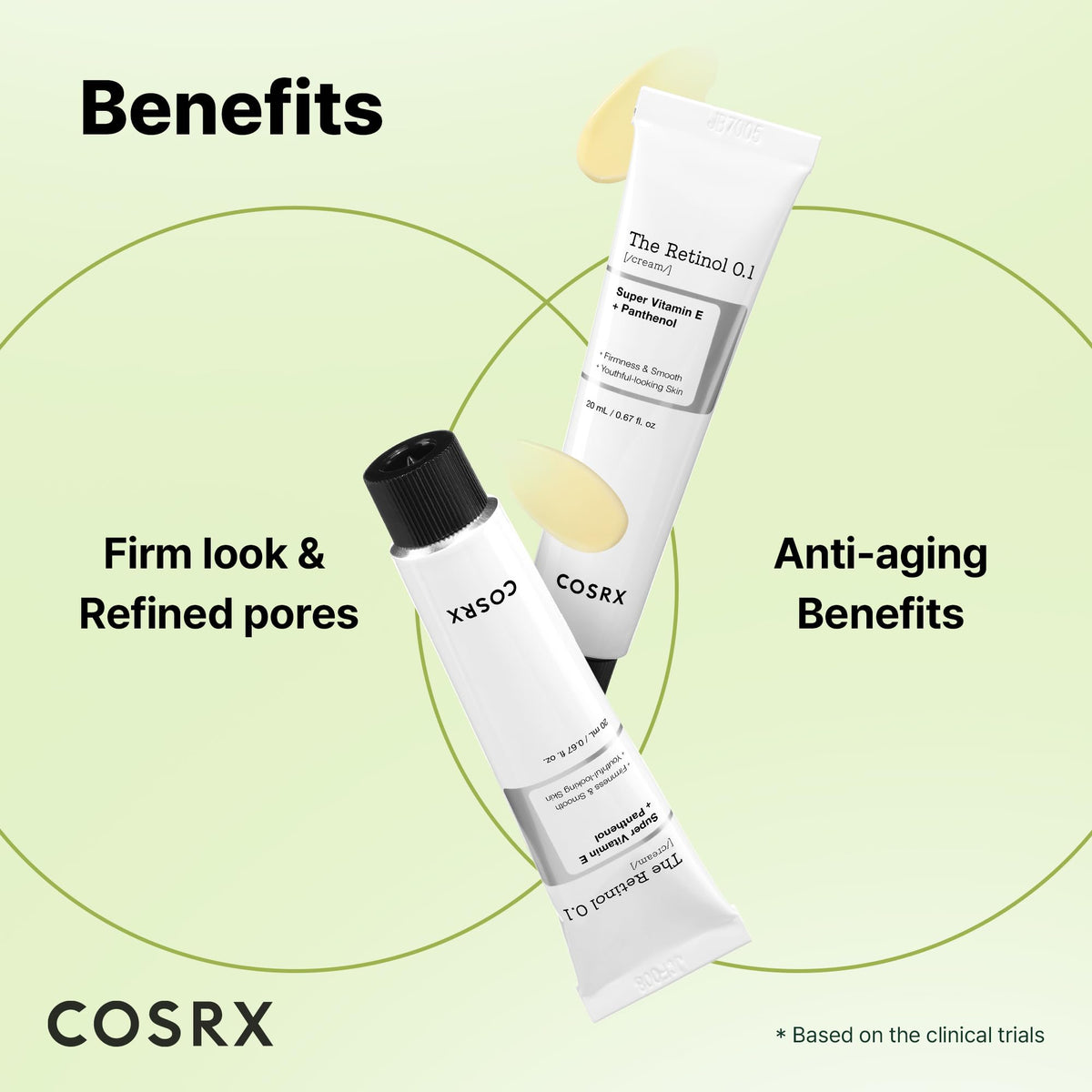 Back view of COSRX 0.1 percent retinol cream showing usage directions and volume details