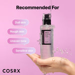 COSRX AHA 7 power liquid texture showing clear hydrating formula for congested skin types.