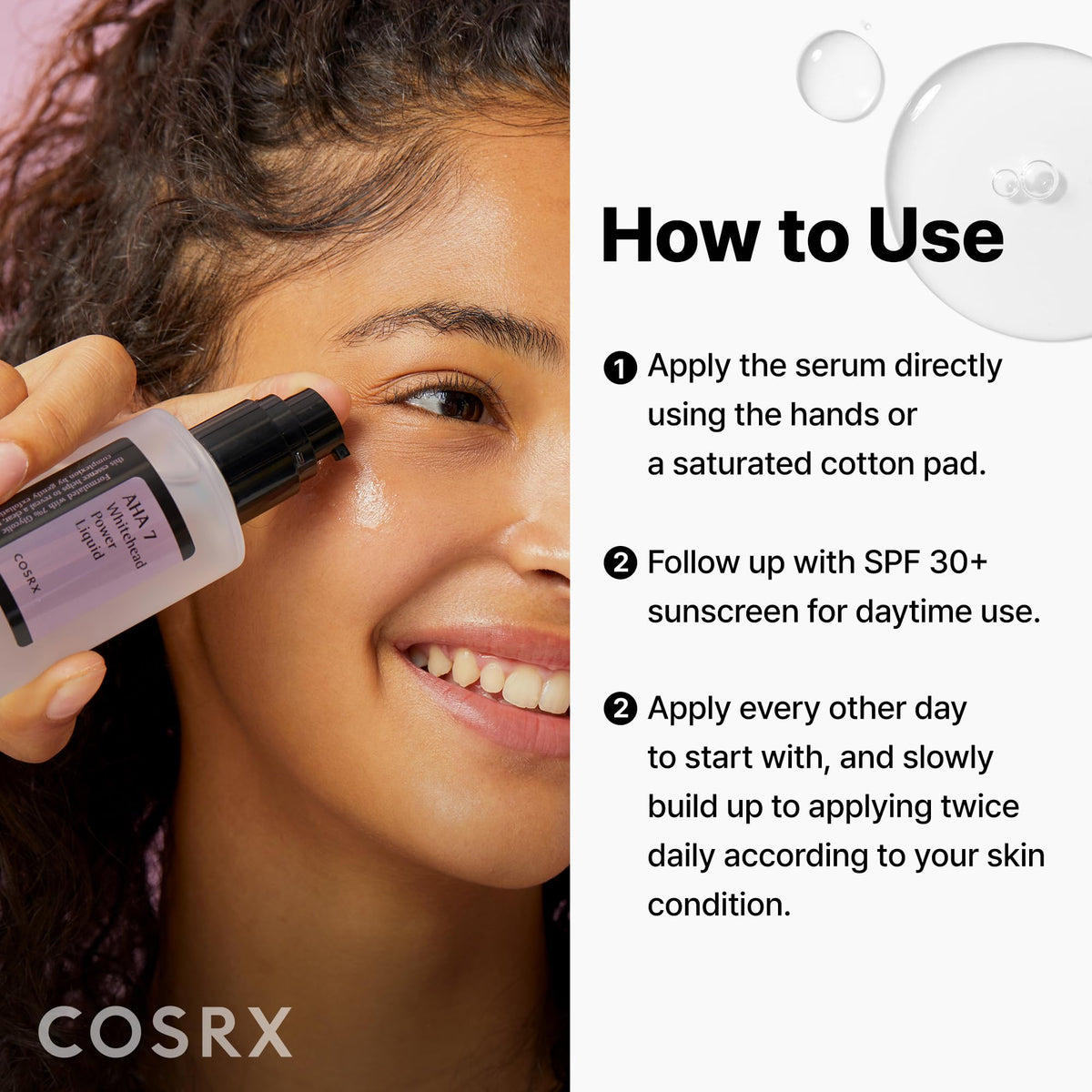 COSRX imported Korean skincare glycolic acid treatment bottle highlighting original ingredients list.