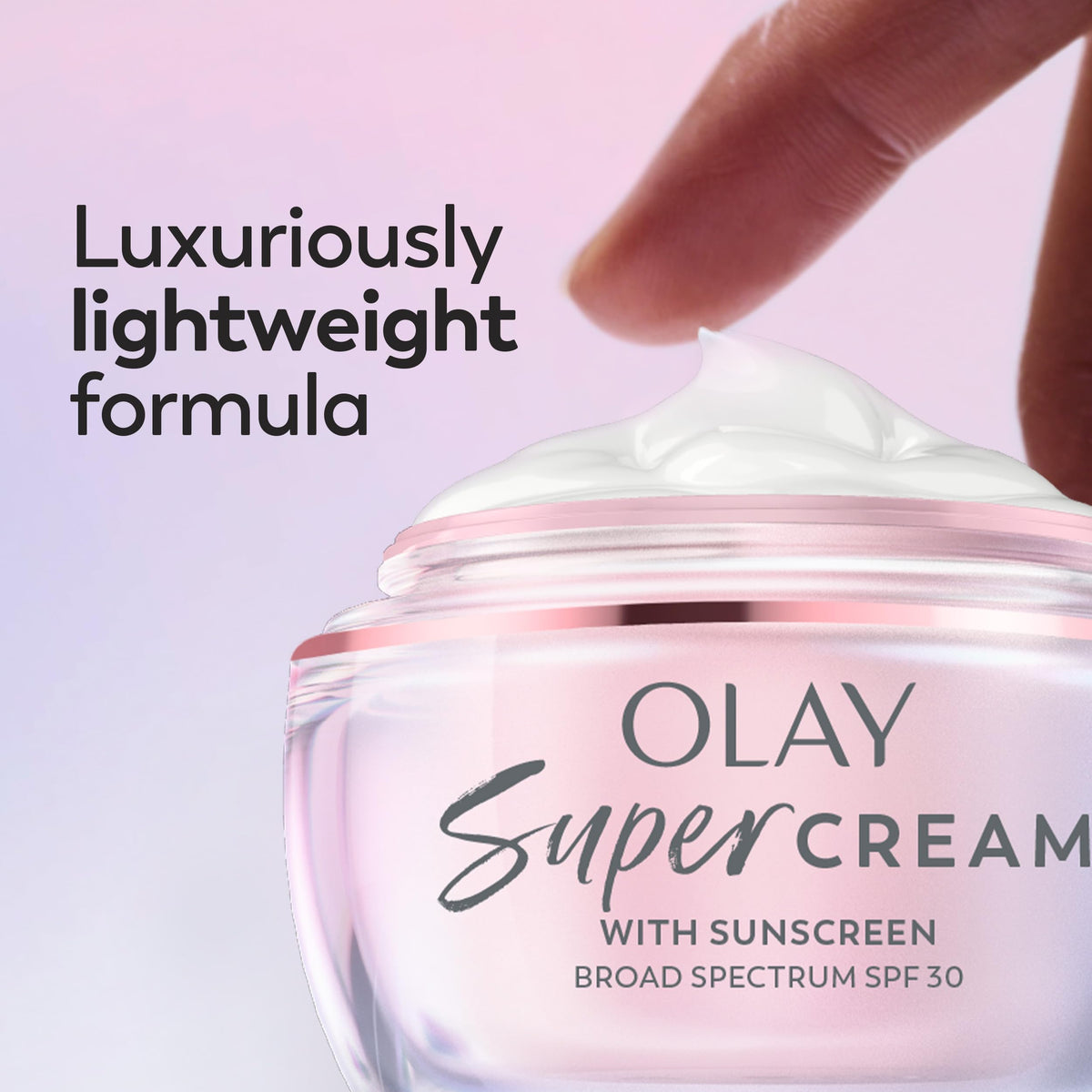 Olay Super Cream daily defense moisturizer jar with collagen peptide benefits.