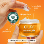 Top angle view of Olay Regenerist Vitamin C MAX moisturizer jar showcasing clean skincare product design