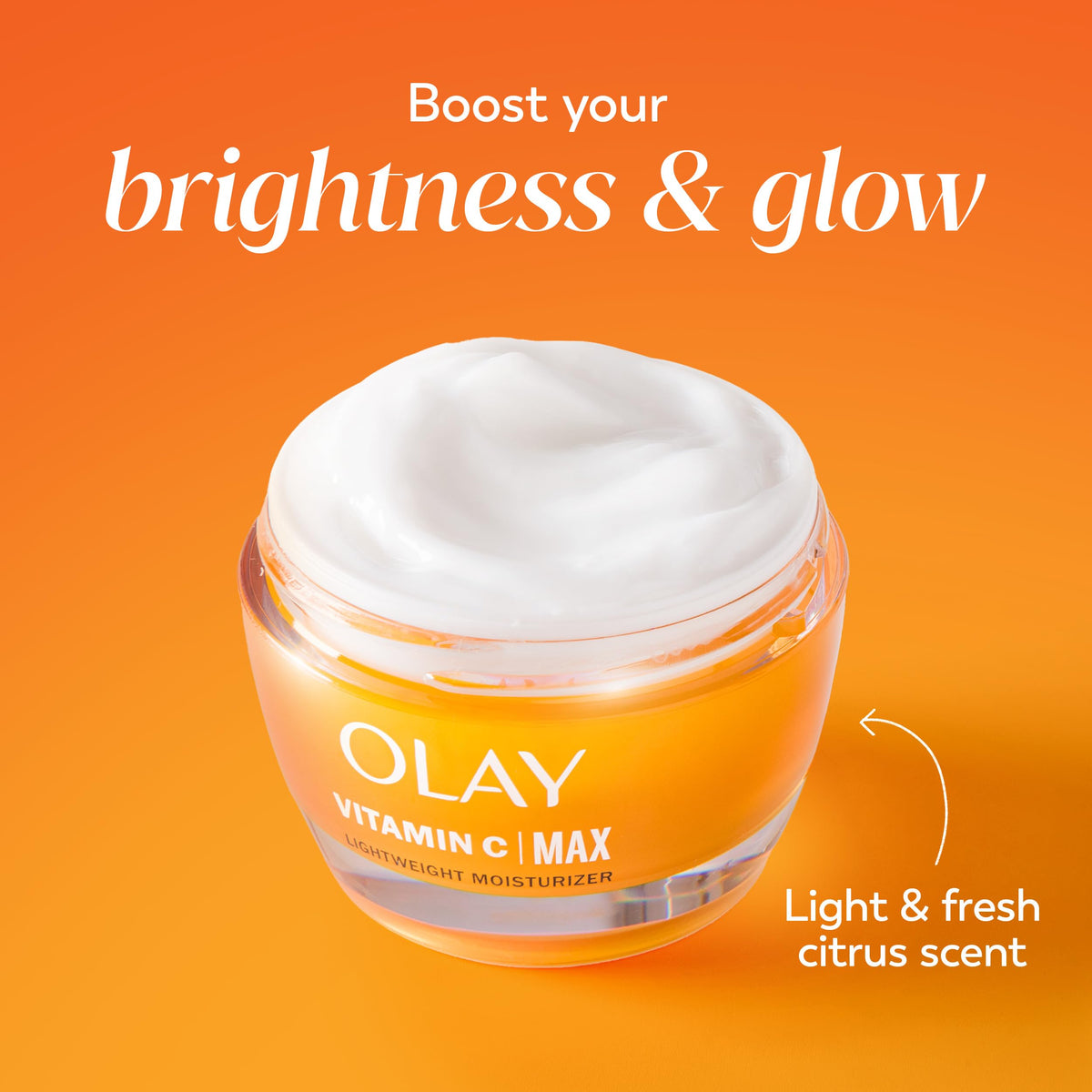 Olay brightening gel cream moisturizer for women with citrus scent displayed on a modern vanity setup