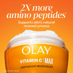 Close up shot of the Olay Vitamin C MAX jar highlighting the double peptide and hyperpigmentation reduction formula