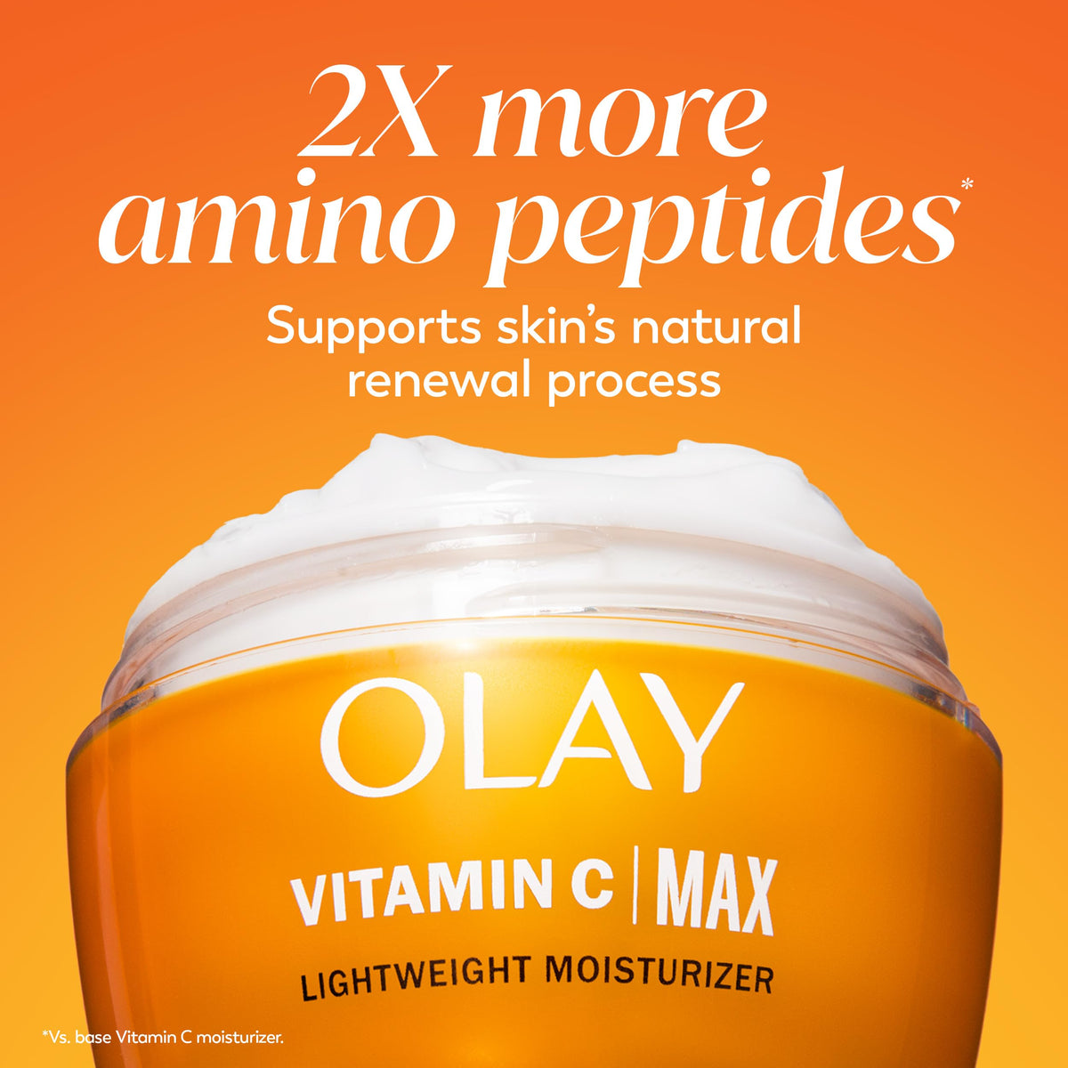 Close up shot of the Olay Vitamin C MAX jar highlighting the double peptide and hyperpigmentation reduction formula